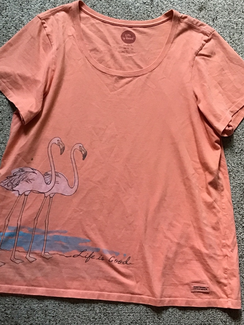 Life Is Good Coral Flamingo Scoop-Neck Short Sleeve Tee
